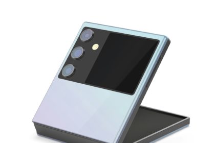 Foldable smartphone on white background